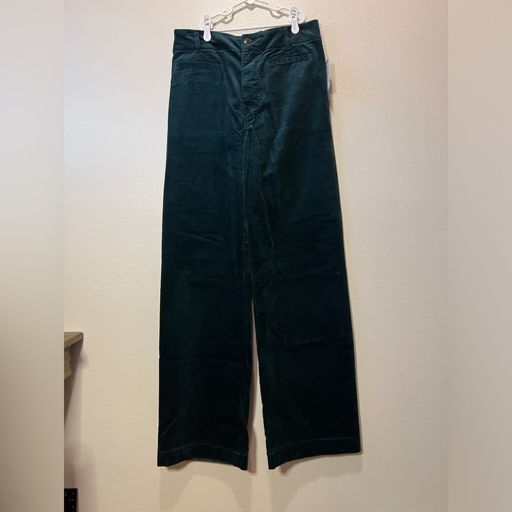 Maeve x Anthropologie The Colette Cropped Wide Leg Corduroy Trousers Dark Green